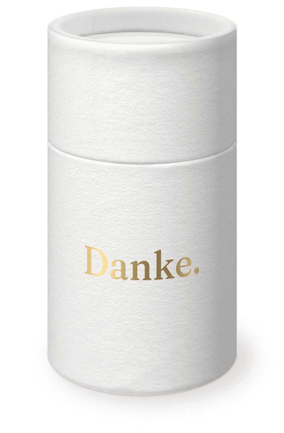 Weiße Papierdose mit „Danke.“ in Goldfolie
